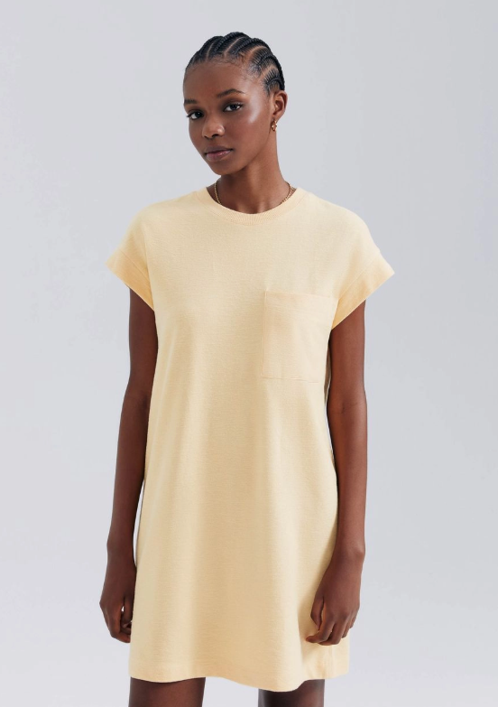 Vestido Básico Hering Curto Texturizado Com Bolso Feminino - Amarelo