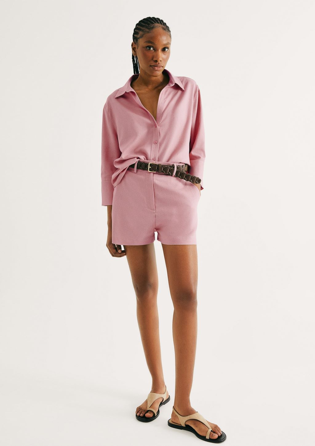 Shorts Alfaiataria com Linho Feminino Hering - Rosa