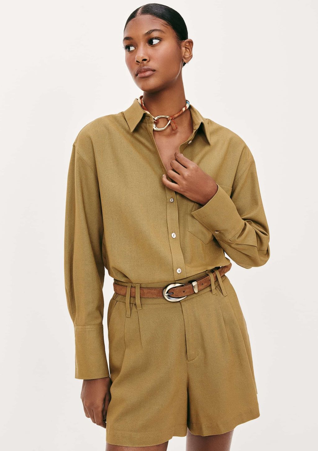 Camisa Oversized em Viscose e Linho Feminino Hering - Khaki