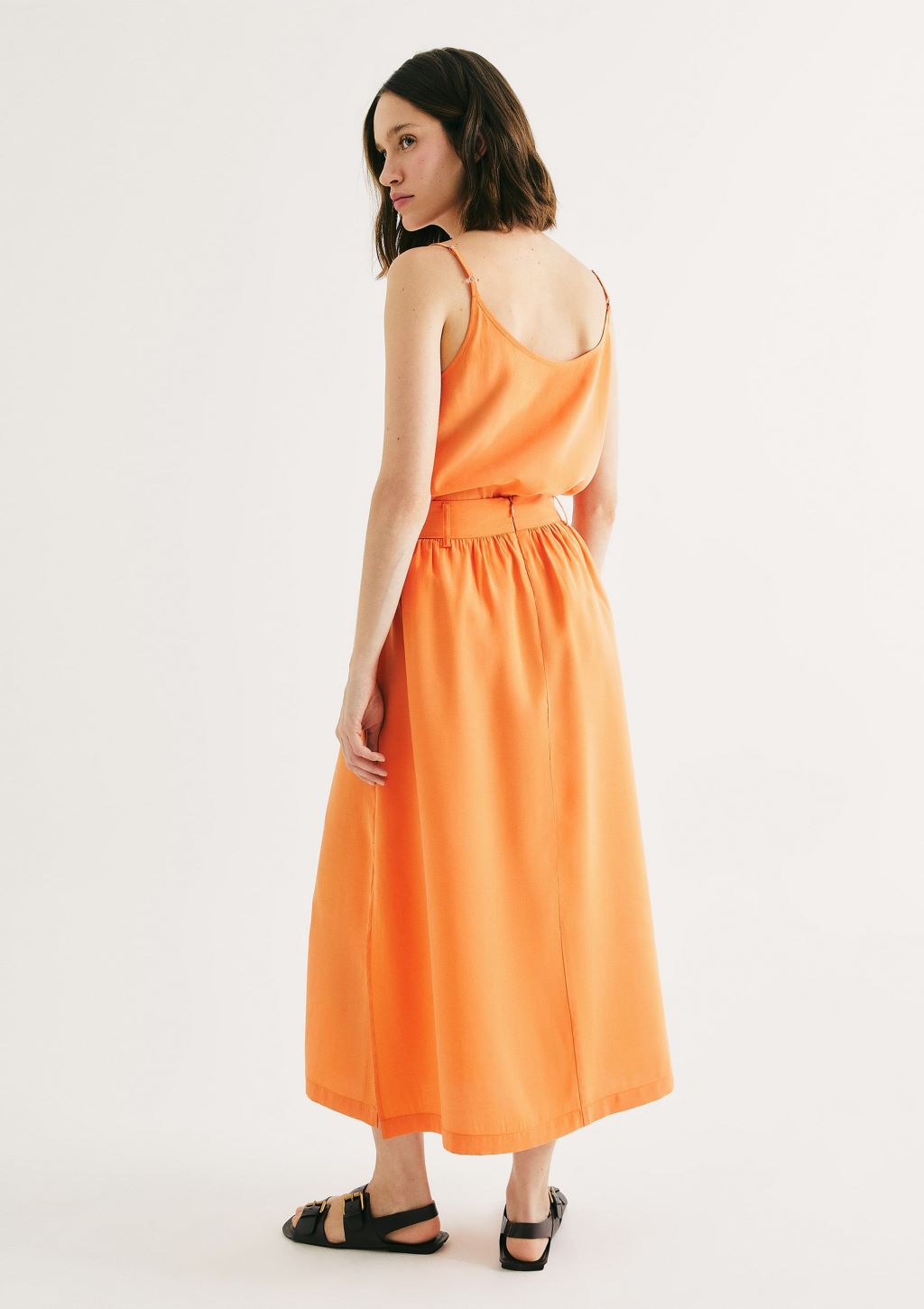 Saia Midi Cintura Média em Peach Touch Feminino Hering - Laranja