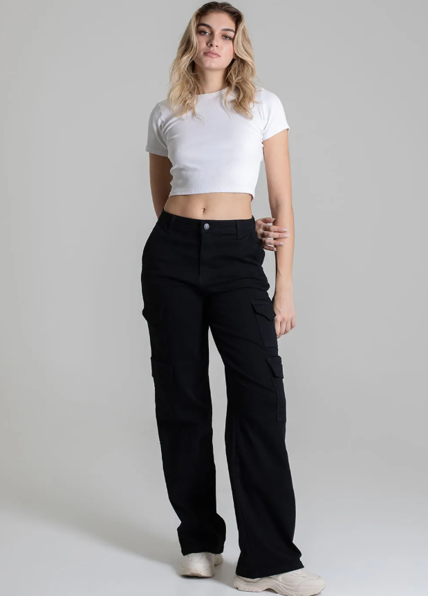 Calça Sarja Sawary Wide Leg- Black