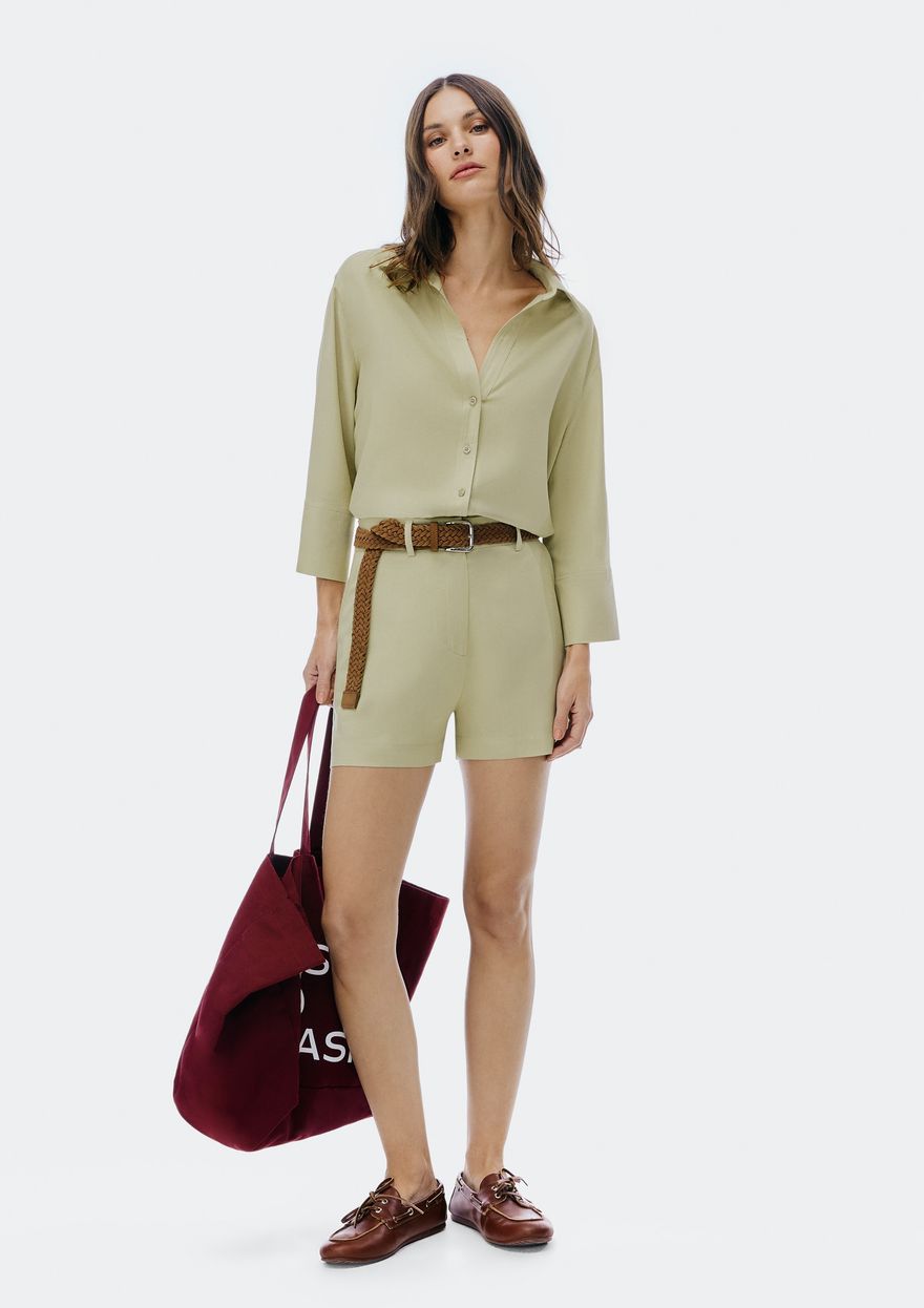 Camisa Hering Feminina Manga 7/8 Com Linho - Verde