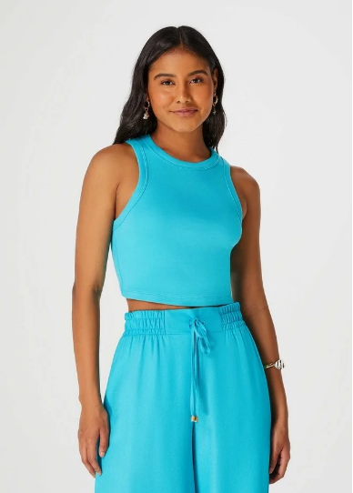 Blusa Hering Cropped Regata Feminina - Azul