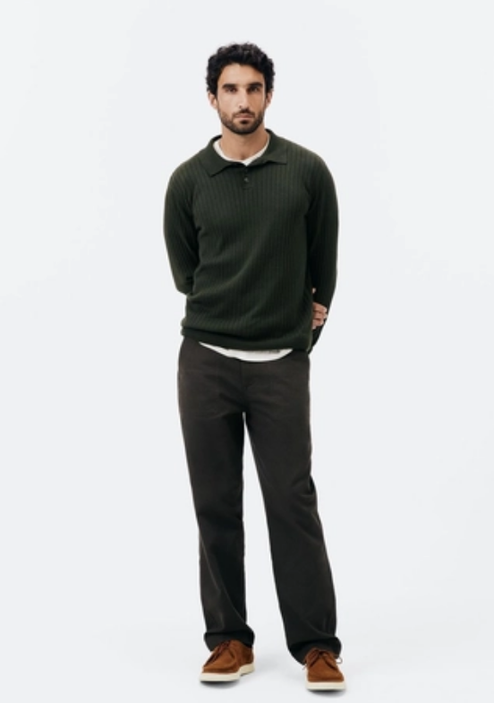 Suéter Hering Gola Polo Em Tricô Canelado Masculino - Verde
