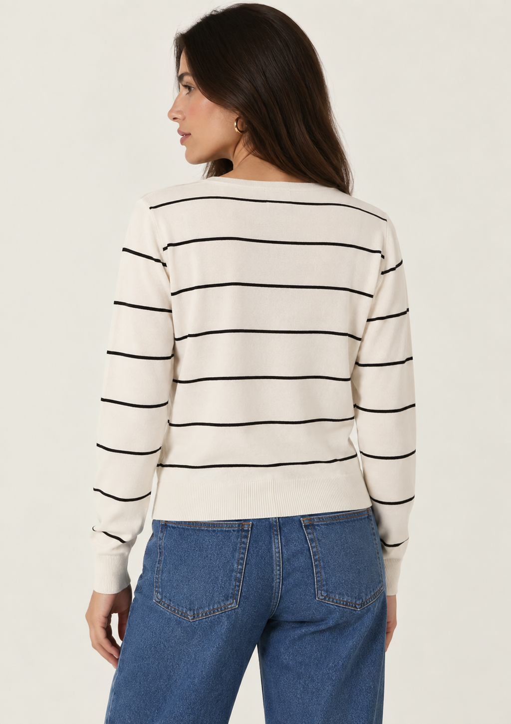 Cardigan Hering Listrado Feminino - Branco e Preto