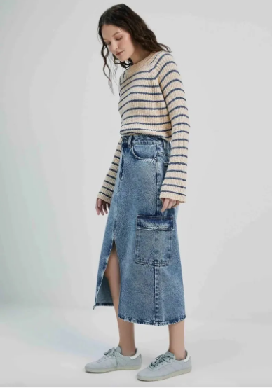 Saia Midi Hering Feminina - Jeans