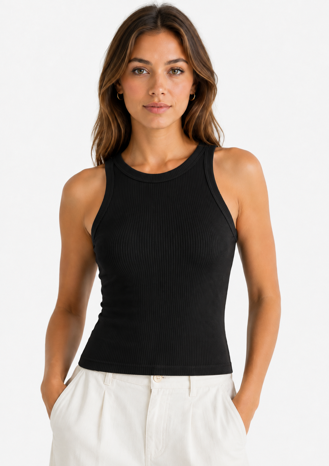 Blusa Regata Canelada Doce Trama Feminina - Preto