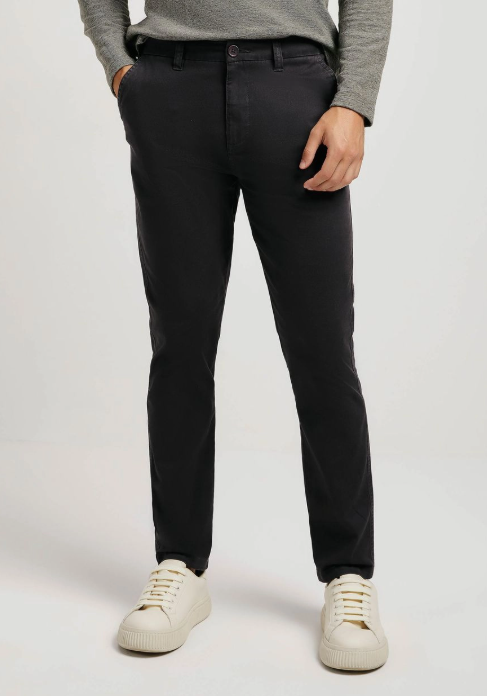 Calça Básica Hering Chino Slim Em Sarja Com Elastano Masculina - Cinza