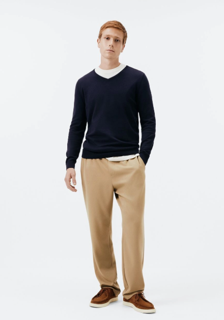 Suéter Básico Hering Masculino Regular Gola V Em Tricô - Azul