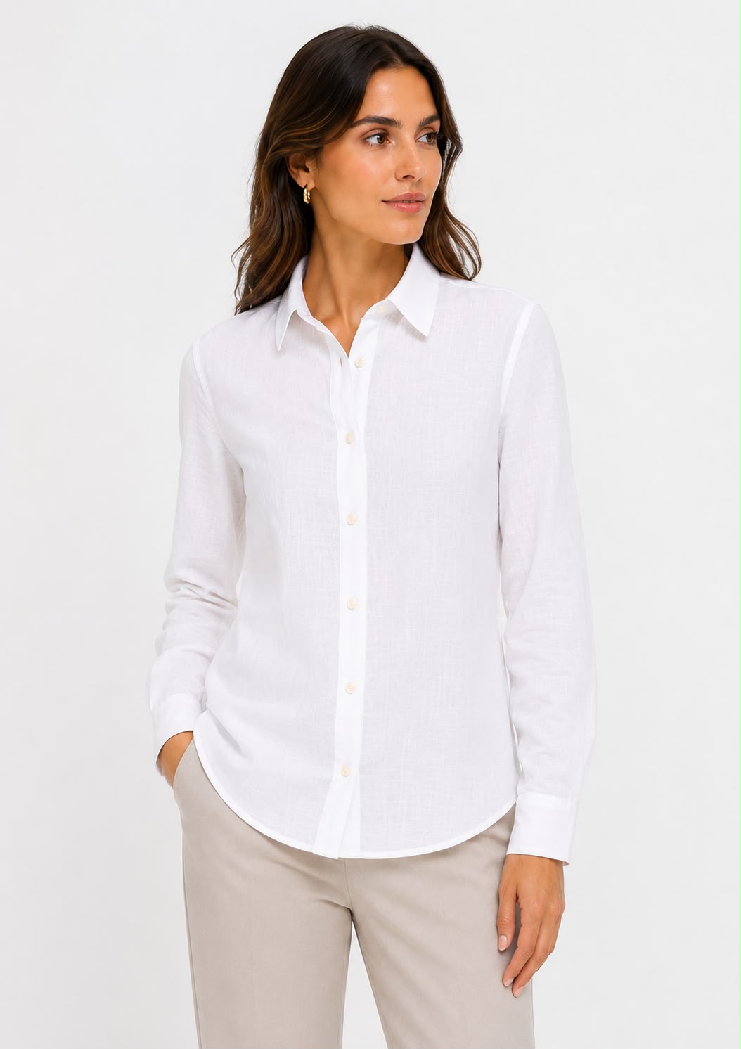 Camisa Manga Longa em Linho Feminina Shop 5 Denim – Branca