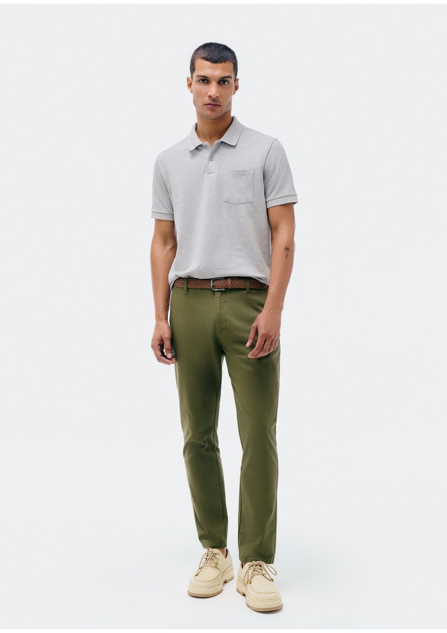 Camisa Polo Hering Básica em Piquet com Bolso Masculina- Cinza