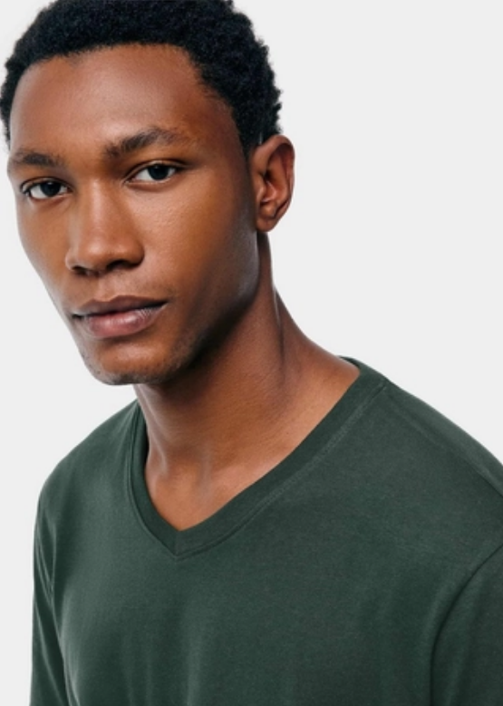 Camiseta Básica Hering Manga Curta Gola V World Masculina - Verde