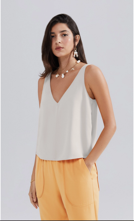 Regata Hering Feminina Decote V Em Tecido Creponado - Creme