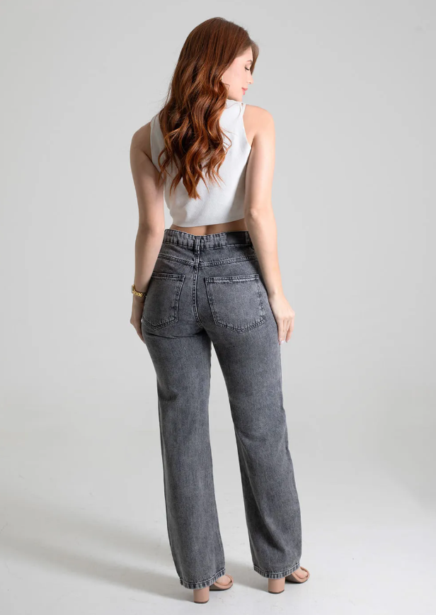 Calça Jeans Sawary Feminina - Preta Destonada
