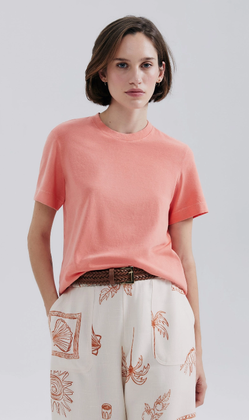 Camiseta Básica Hering Feminina Estonada Soft - Salmão