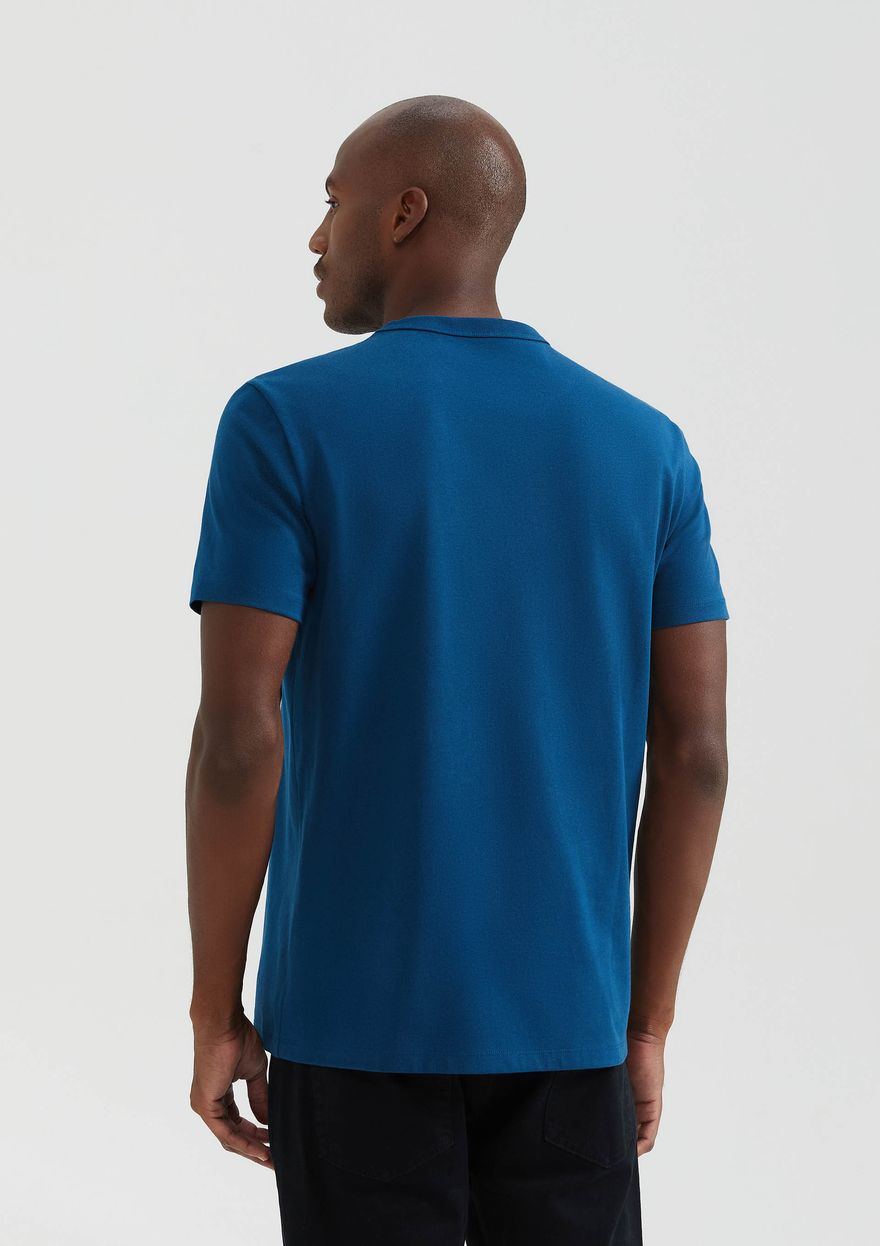 Camiseta Básica Hering Areia Em Algodão Peruano Masculina - Azul