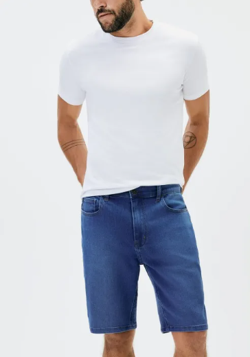 Bermuda Jeans Hering Reta Soft Touch Masculina - Azul