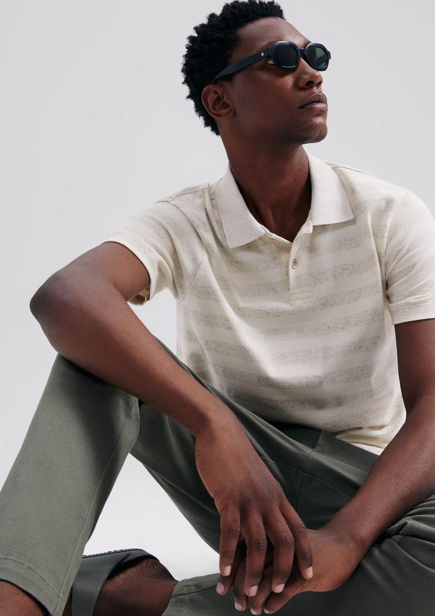 Camisa Polo Hering Listrada Com Linho Masculina - Off White