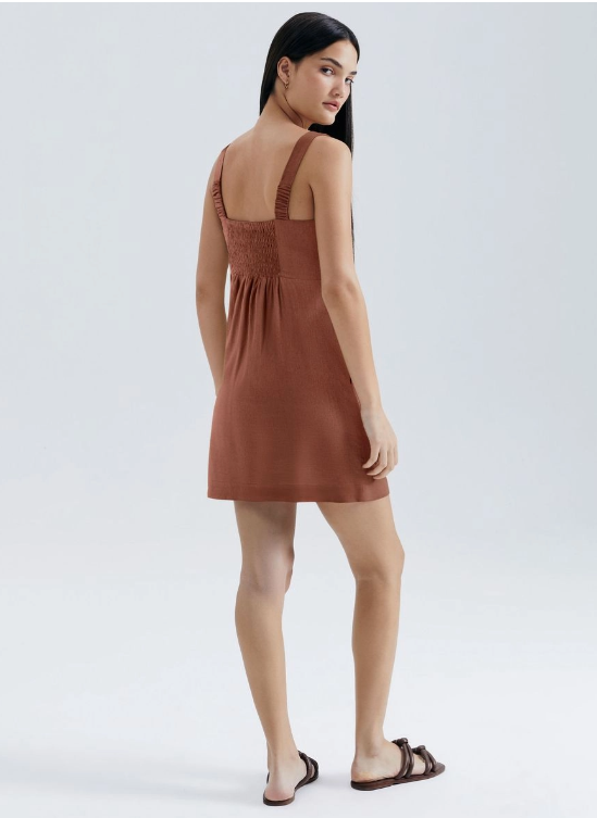 Vestido Curto Hering Em Viscolinho - Marrom