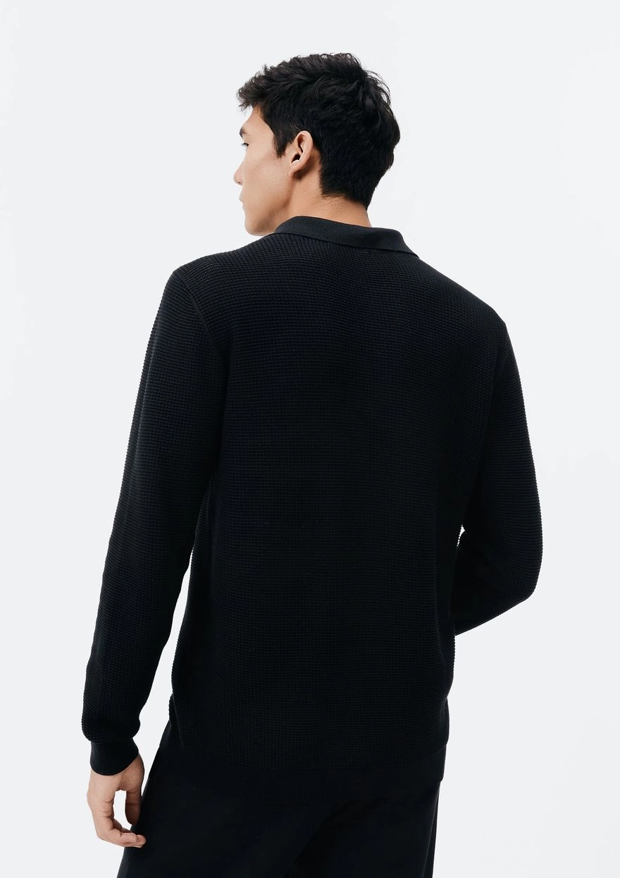 Suéter Hering Gola Polo Masculino em Tricot Telado - Preto