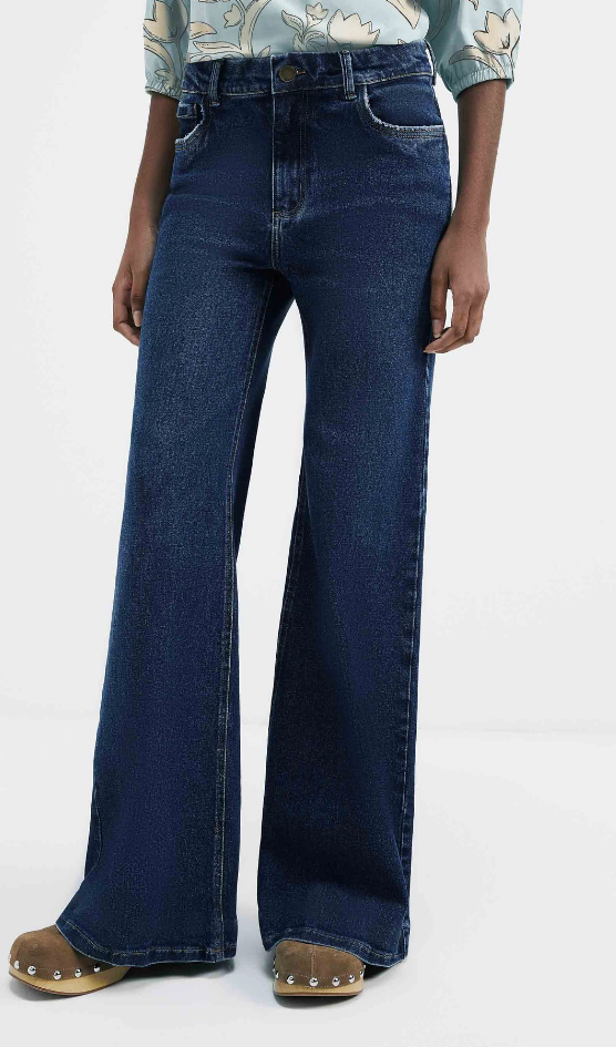 Calça Jeans Hering Pantalona Cintura Alta Com Elastano Feminina - Azul