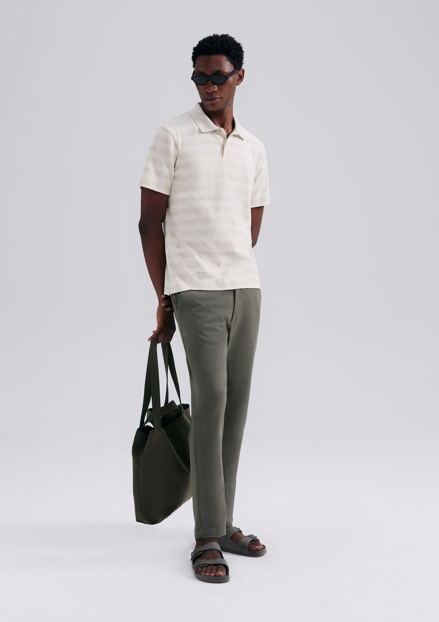 Camisa Polo Hering Listrada Com Linho Masculina - Off White