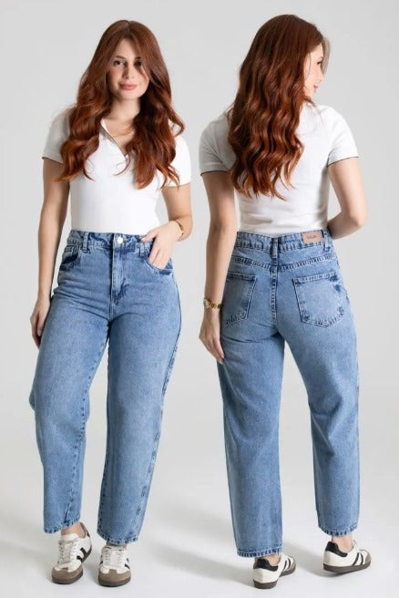 Calça Sawary Jeans Barrel  Feminina -  Azul