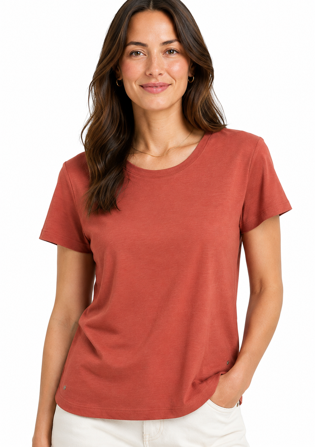T-Shirt Doce Trama Feminina Com Elastano - Argila