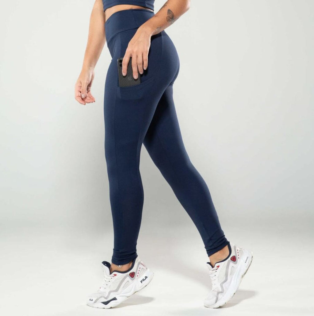 Calça Legging Feminina Com Bolsos Bodyshow - Azul Marinho