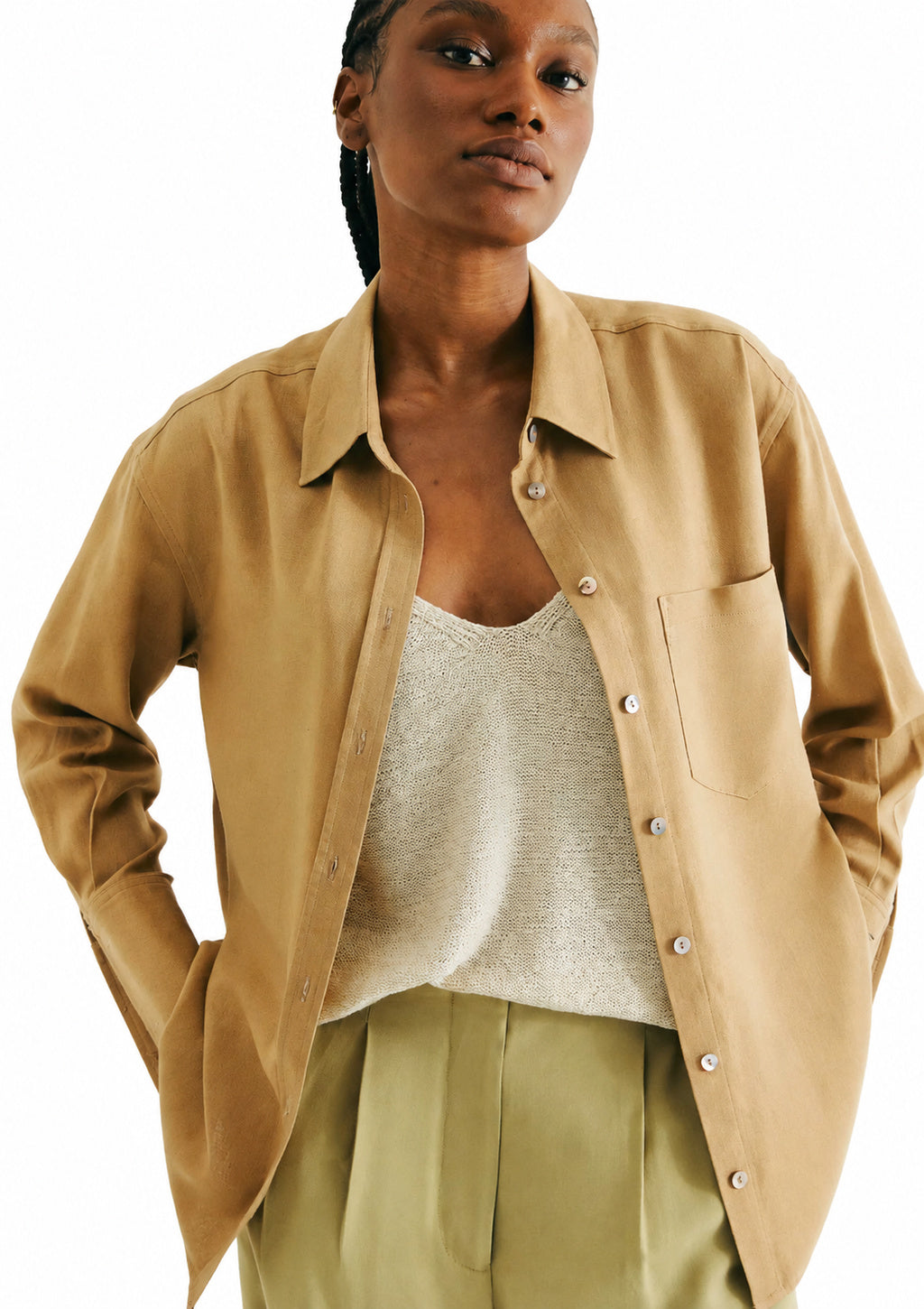 Camisa Manga Longa Oversized Feminina Hering - Bege
