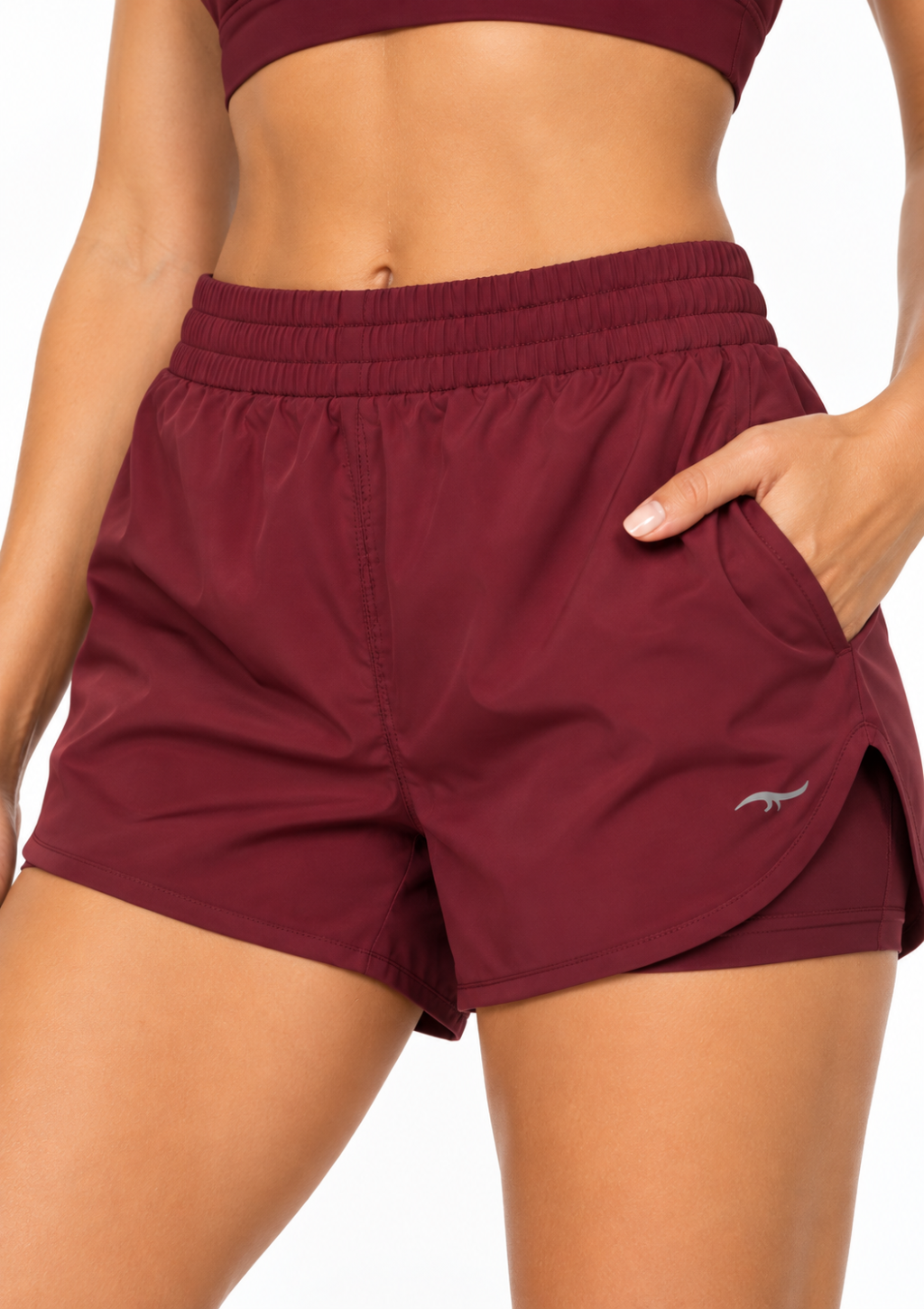 Short Fitness com Bermuda Interna e Bolso Feminino Zee Rucci - Bordô