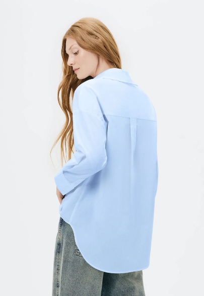 Camisa Feminina Hering Manga Longa Oversized - Azul