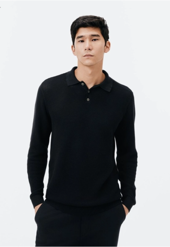Suéter Hering Gola Polo Masculino em Tricot Telado - Preto