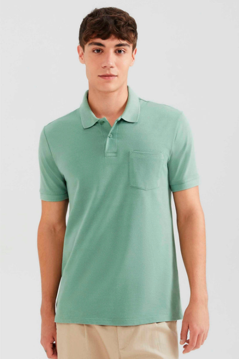 Camisa Polo Hering Básica Em Piquet Com Bolso Masculina - Verde