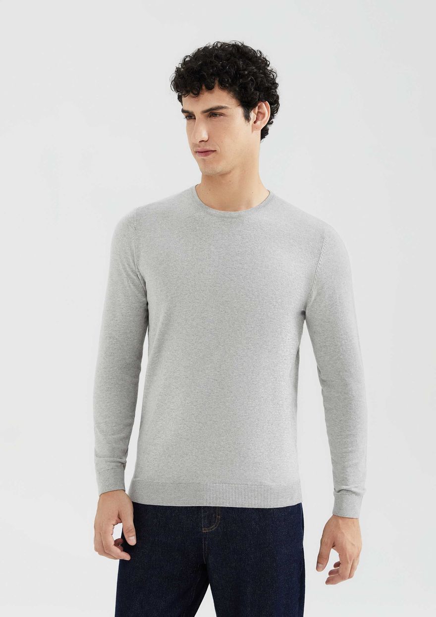 Suéter Básico Hering Regular Gola Redondo Masculino - Cinza