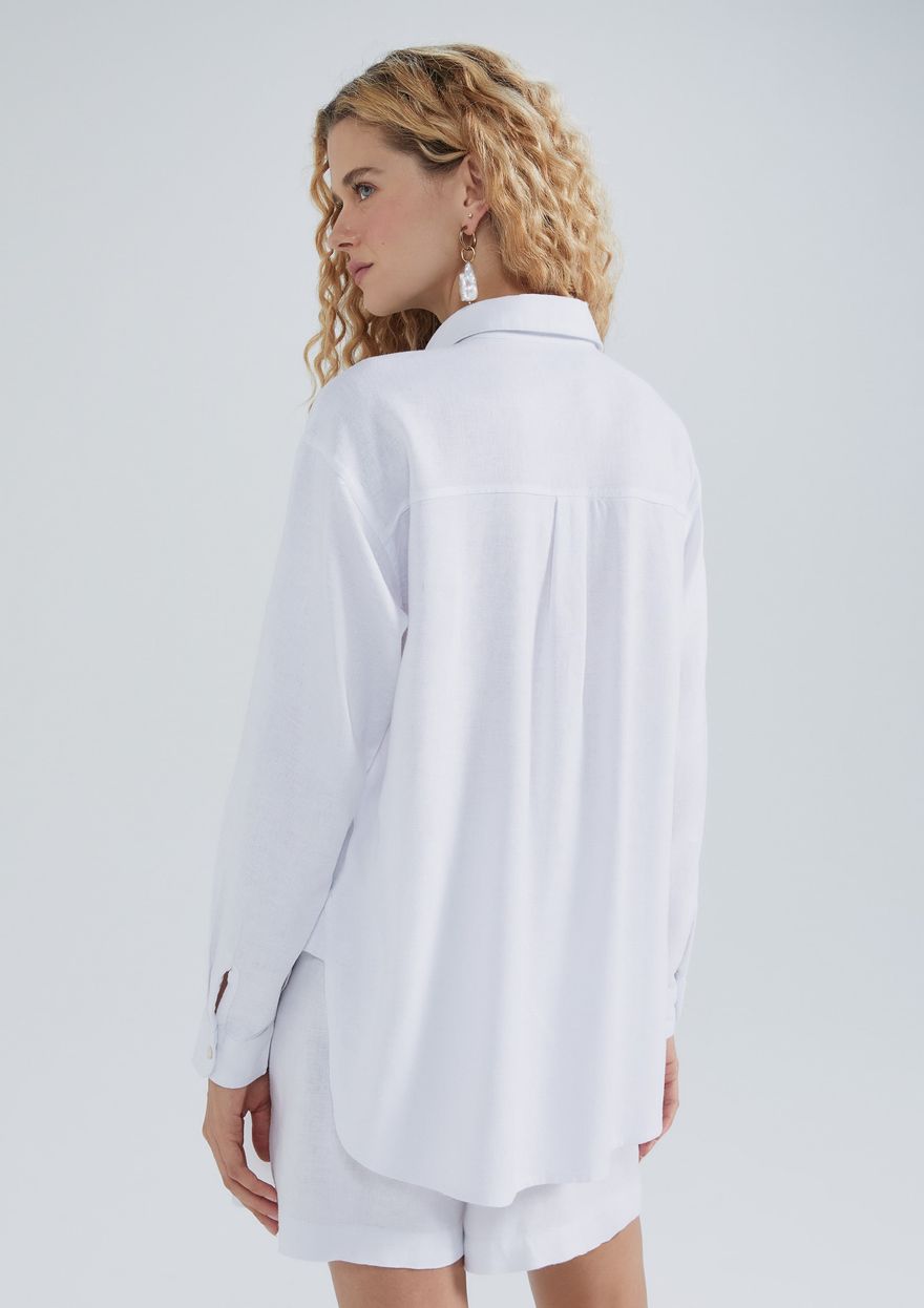 Camisa Oversized Hering Feminina Manga Longa  Em Linho – Off Creme