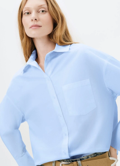 Camisa Feminina Hering Manga Longa Oversized - Azul