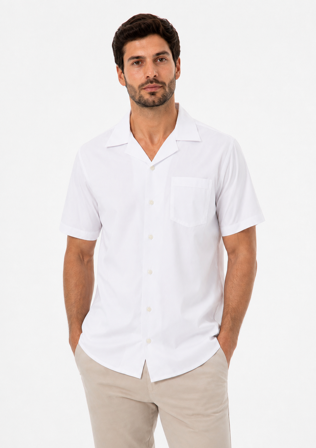 Camisa Manga Curta Slim Fit Masculina Arrow em Fibra de Bambu - Branco