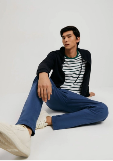 Calça Hering Chino Slim Masculina Em Sarja Com Elastano - Azul