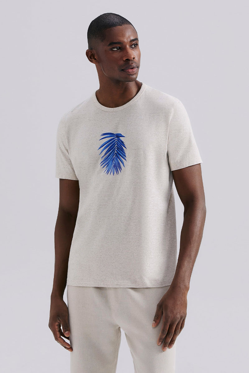 Camiseta Básica Hering Com Estampa Em Linho Masculina - Bege