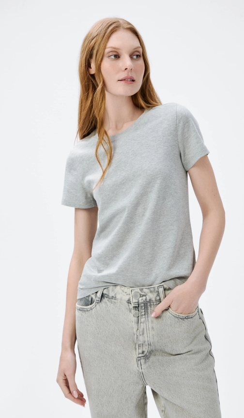 Camiseta Manga Curta Hering Slim World Básica Feminina - Cinza