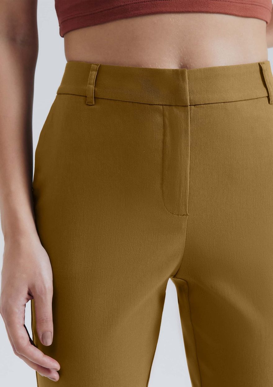 Calça Básica Hering Cintura Média Em Alfaiataria Feminina - Marrom