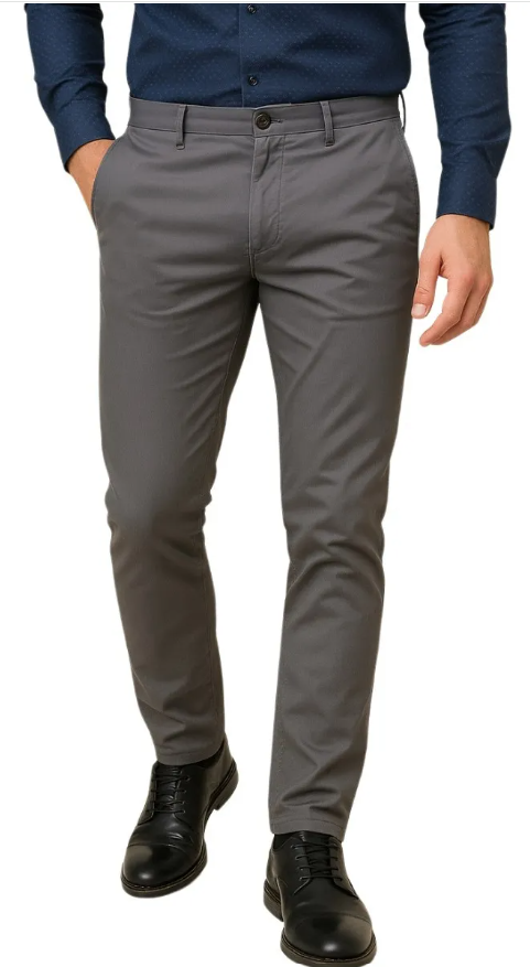 Calça  KDU Casual Chino Slim Masculina  –Chumbo