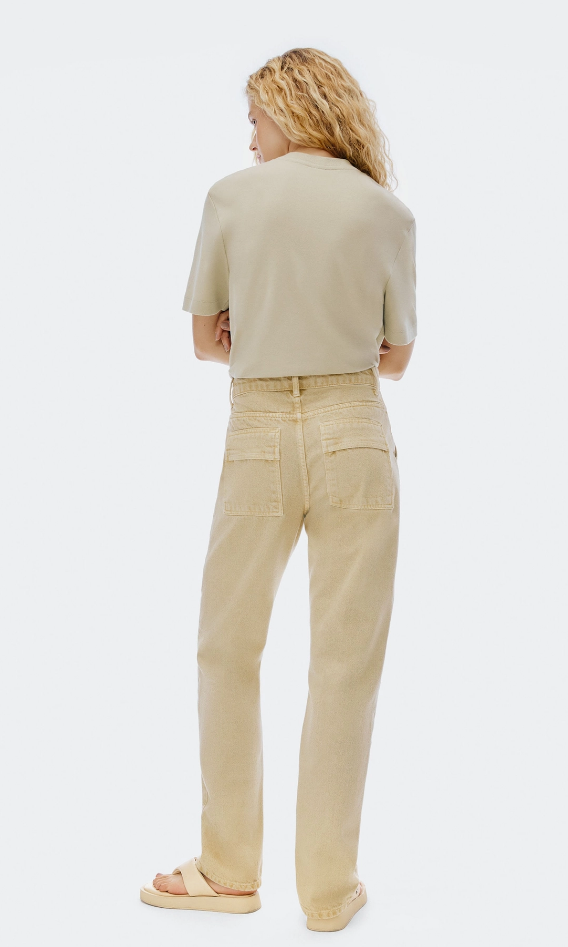 Calça Sarja Hering Cargo Reta Cintura Média Feminina - Caqui
