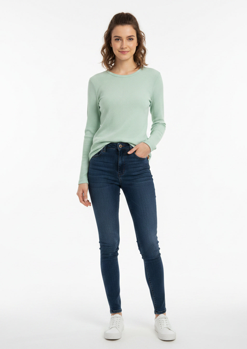 Blusa Manga Longa DC Têxtil Gola Careca Feminina - Verde