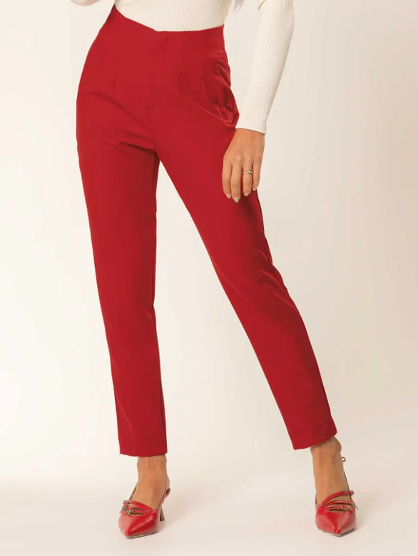 Calça Cativa Social com Bolsos  Feminina– Vermelha