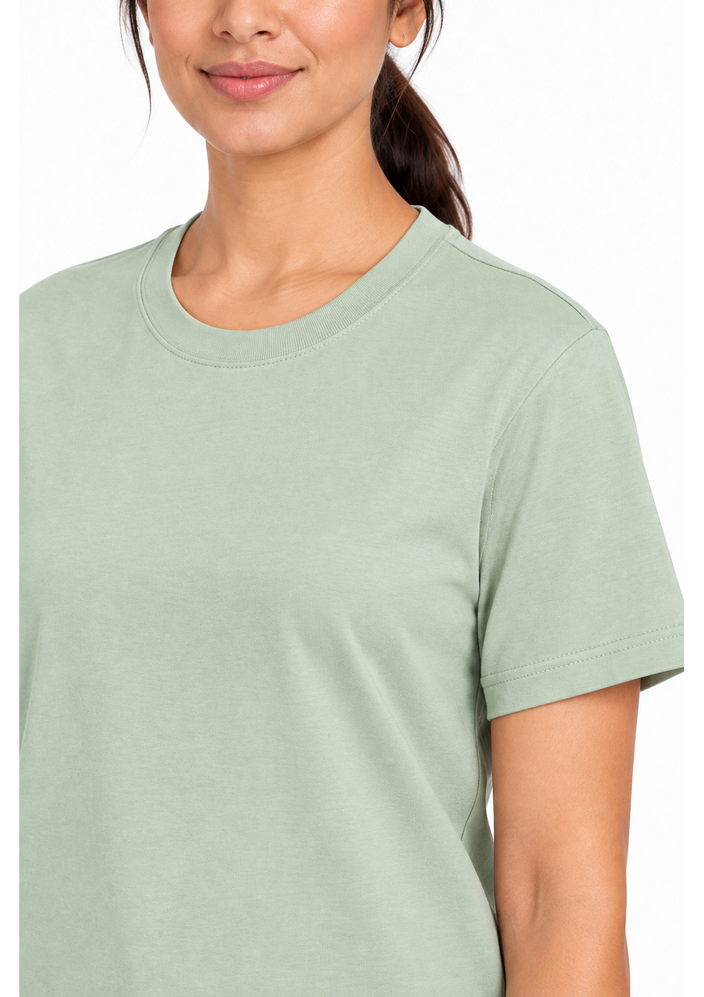 Camiseta Manga Curta Gola Larga em Algodão Feminina Hering - Verde Pistache
