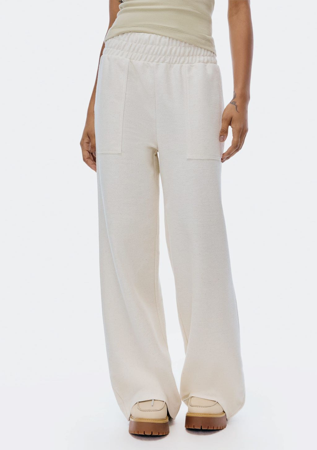 Calça Wide Leg Com Linho Feminino Hering - Bege