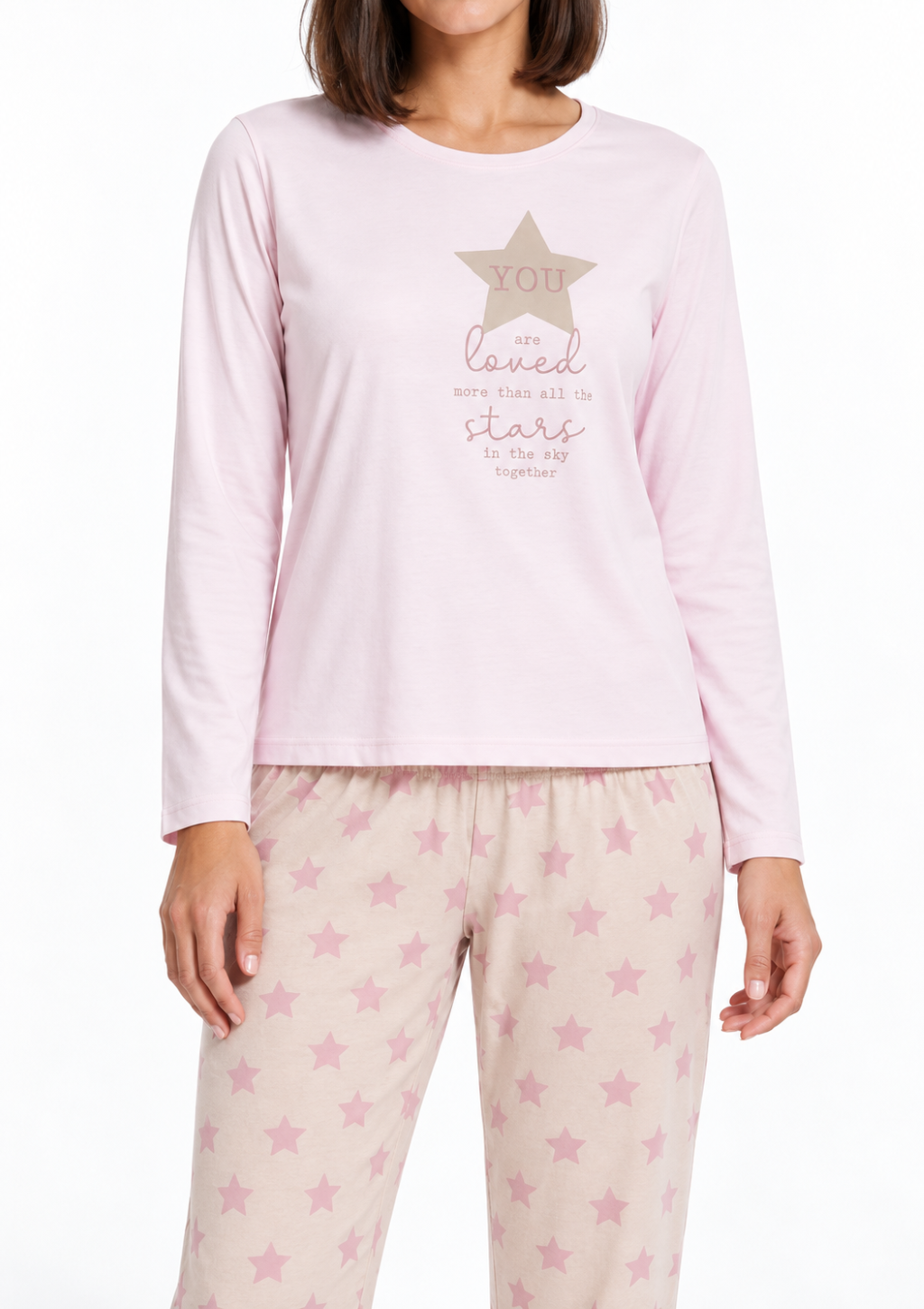 Pijama Algodão Blusa Rosa e Calça Estampada com Estrelas Feminino Magiamix - Rosa