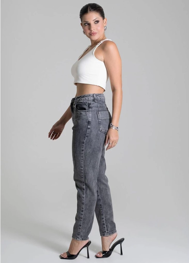 Calça Jeans Sawary Mom Feminina - Black